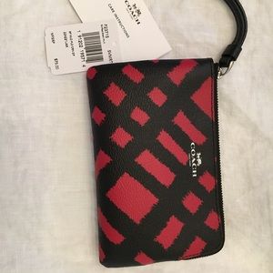 NWT Coach Leather Wristlet- Red n Blk
